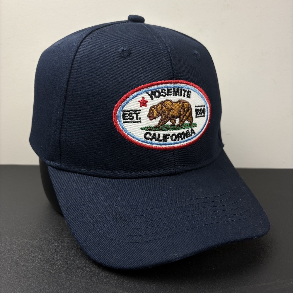 Vintage Yosemite National Park California Bear Navy Blue Strapback Hat Cap